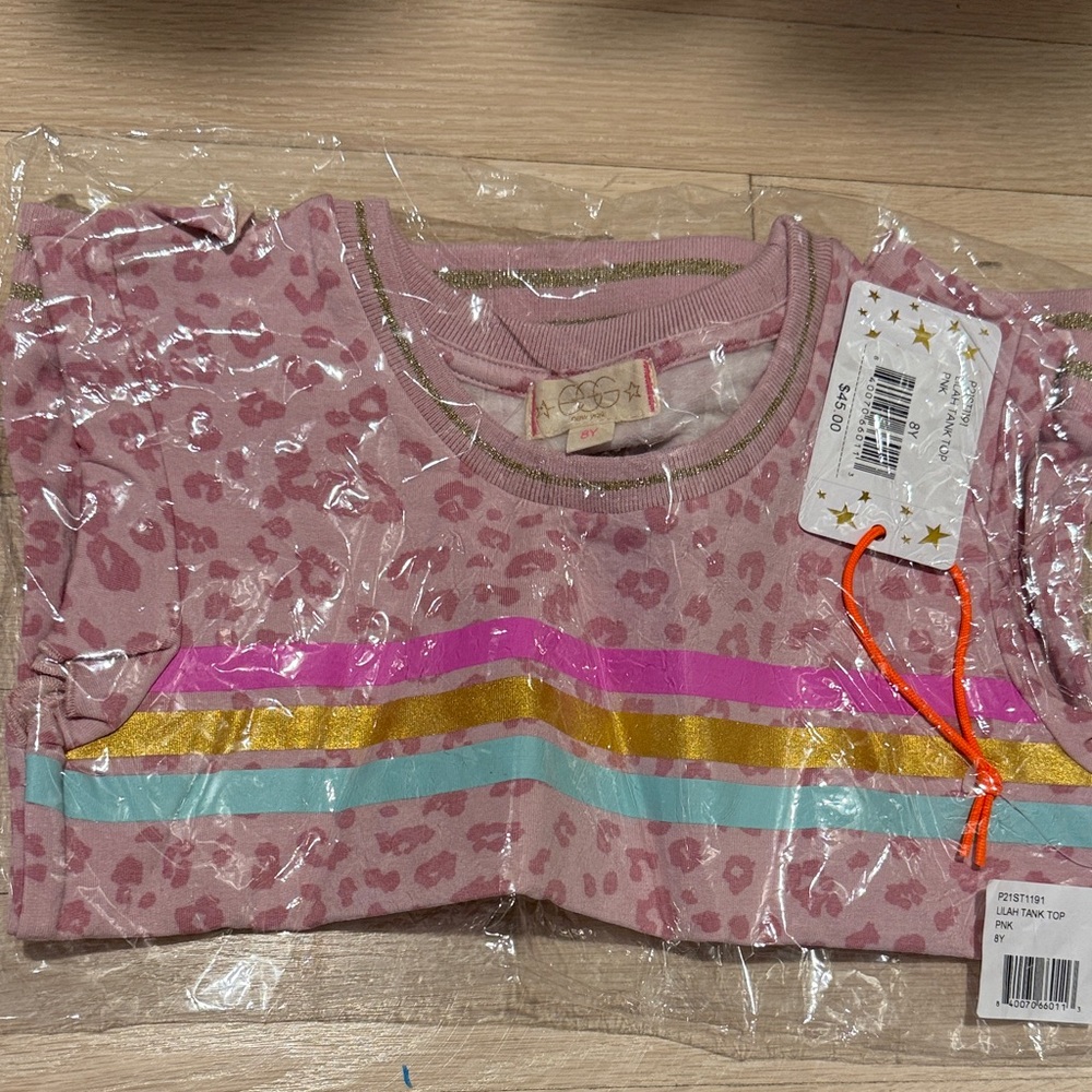 EGG New York - Pink Leopard Print Top with Stripes size 8